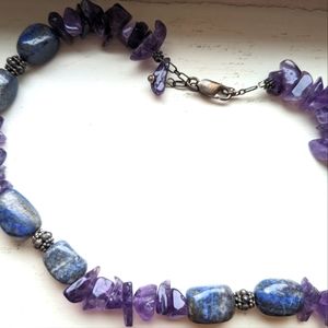 lapis lazuli and Amethyst Stone Necklace Silver Clasp
